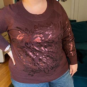 Burgundy Foil Fauna Sweater